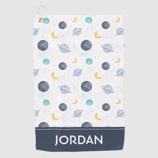 Serviette De Golf Aquarelle Blue Space Planet Motif (Devant)