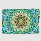 Serviette De Golf Aquarelle brute bleu et vert texture mandala (Horizontal)