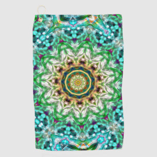 Serviette De Golf Aquarelle brute bleu et vert texture mandala