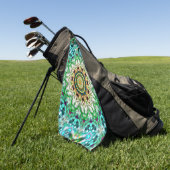 Serviette De Golf Aquarelle brute bleu et vert texture mandala (Vert)