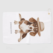 Serviette De Golf Aquarelle de chien personnalisée mignonne (Horizontal)