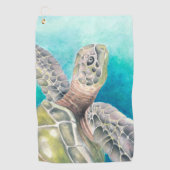 Serviette De Golf Aquarelle de la tortue marine verte (Devant)