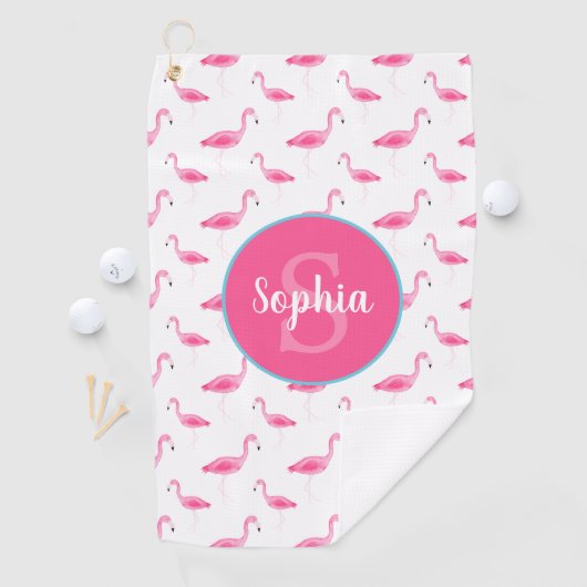 Serviette De Golf Aquarelle Flamingo modèle personnalisé (En situation)