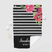Serviette De Golf Aquarelle Fleurs rouges et roses Gris noir (En situation)