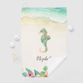 Serviette De Golf Aquarelle Floral Beach Seahorse Personnalisé (En situation)