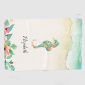 Serviette De Golf Aquarelle Floral Beach Seahorse Personnalisé (Horizontal)