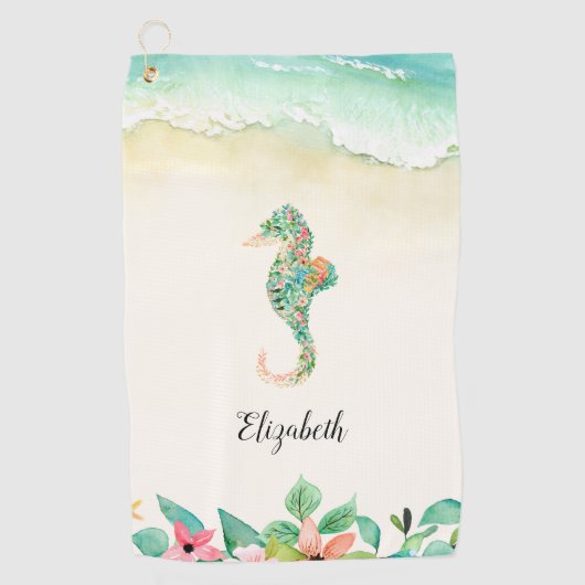 Serviette De Golf Aquarelle Floral Beach Seahorse Personnalisé (Devant)