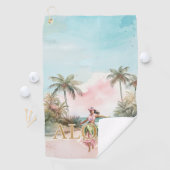 Serviette De Golf Aquarelle Hula Girl Aloha Hawaii Golf Towne (En situation)