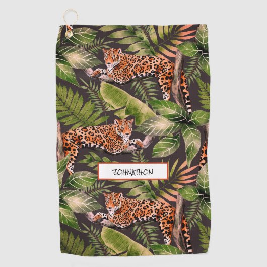 Serviette De Golf Aquarelle Leopard Nom de la jungle (Devant)