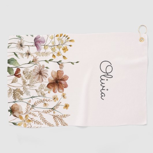 Serviette De Golf Aquarelle monogramme Fleur sauvage Joli Floral (Horizontal)