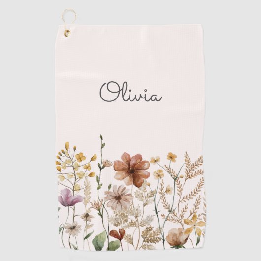 Serviette De Golf Aquarelle monogramme Fleur sauvage Joli Floral (Devant)