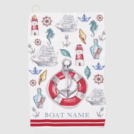 Serviette De Golf Aquarelle nautique personnalisée (Devant)