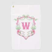 Serviette De Golf Aquarelle Pink & Green Golf Panier Monogram Crest (Devant)