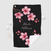 Serviette De Golf Aquarelle rose cerisier noir Monogramme en fleurs (En situation)