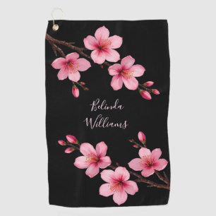 Serviette De Golf Aquarelle rose cerisier noir Monogramme en fleurs