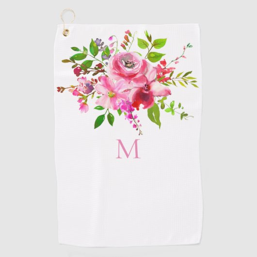 Serviette De Golf Aquarelle rose Été Monogramme floral (Devant)