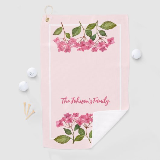 Serviette De Golf Aquarelle rose Hydrangée Lacecaps Illustration (En situation)