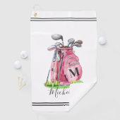 Serviette De Golf Aquarelle rose Nom initial Monographie (En situation)