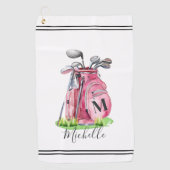 Serviette De Golf Aquarelle rose Nom initial Monographie (Devant)