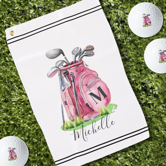 Serviette De Golf Aquarelle rose Nom initial Monographie