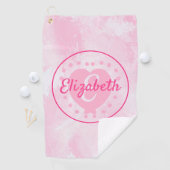 Serviette De Golf Aquarelle rose personnalisée Nom du coeur Monogram (En situation)