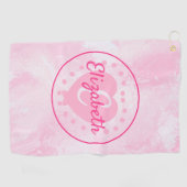 Serviette De Golf Aquarelle rose personnalisée Nom du coeur Monogram (Horizontal)