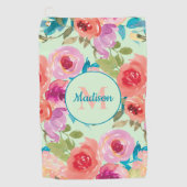 Serviette De Golf Aquarelle rose violet Floral Turquoise Feuille Min (Devant)