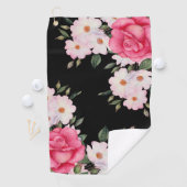 Serviette De Golf Aquarelle Vibrant rose Roses blanches Moderne Noir (En situation)