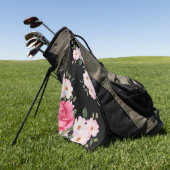 Serviette De Golf Aquarelle Vibrant rose Roses blanches Moderne Noir (Vert)