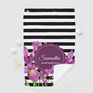 Serviette De Golf Aquarelle violet Iris noir blanc Motif