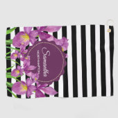 Serviette De Golf Aquarelle violet Iris noir blanc Motif (Horizontal)