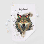 Serviette De Golf Aquarelle Wolf Tons de Terre (En situation)