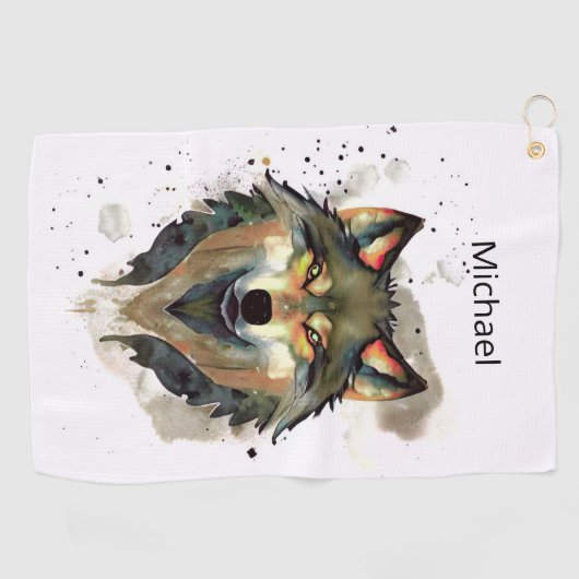 Serviette De Golf Aquarelle Wolf Tons de Terre (Horizontal)