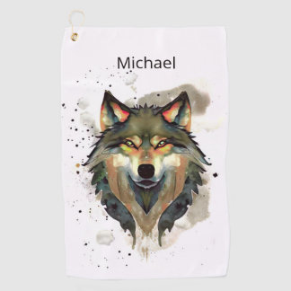 Serviette De Golf Aquarelle Wolf Tons de Terre