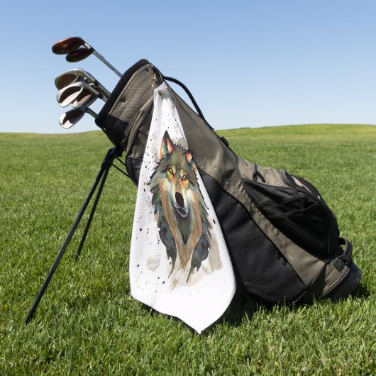 Serviette De Golf Aquarelle Wolf Tons de Terre (Vert)