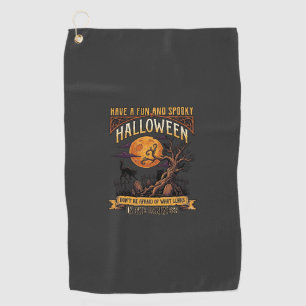Serviette De Golf Arbre effrayant Halloween pleine lune chat noir ci