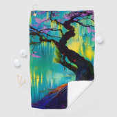 Serviette De Golf Arbre rose à fleurs sur l'eau turquoise (En situation)
