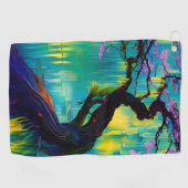 Serviette De Golf Arbre rose à fleurs sur l'eau turquoise (Horizontal)