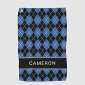 Serviette De Golf Argyle à carreaux personnalisé Nom Noir Bleu (Devant)