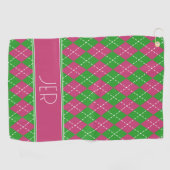 Serviette De Golf Argyle à carreaux rose vert monogramme personnalis (Horizontal)