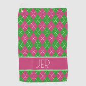 Serviette De Golf Argyle à carreaux rose vert monogramme personnalis (Devant)