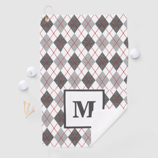 Serviette De Golf Argyle à carreaux rouge gris argent Golf Monogramm (En situation)