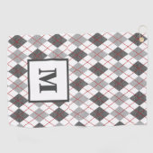 Serviette De Golf Argyle à carreaux rouge gris argent Golf Monogramm (Horizontal)