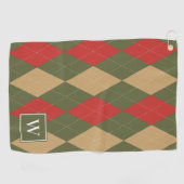 Serviette De Golf Argyle personnalisé – Vert de l'armée, monogramme (Horizontal)