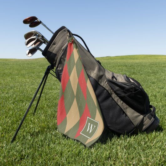 Serviette De Golf Argyle personnalisé – Vert de l'armée, monogramme (Vert)