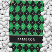Serviette De Golf Argyle Plaid Create Custom Name  Black Green