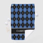 Serviette De Golf Argyle Plaid Custom Create Name Black Blue (En situation)