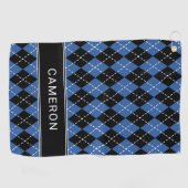Serviette De Golf Argyle Plaid Custom Create Name Black Blue (Horizontal)