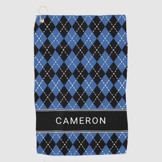 Serviette De Golf Argyle Plaid Custom Create Name Black Blue (Devant)