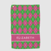 Serviette De Golf Argyle Plaid Pink Green Custom Name Preppy (Devant)
